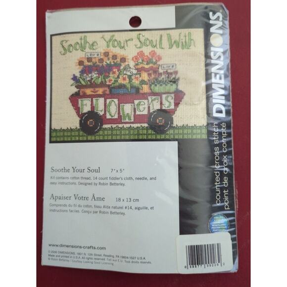 Dimensions Cross Stitch Kit Soothe Your Sole with Flowers Wagon 7 x 5 Vintage - Picture 2 of 3